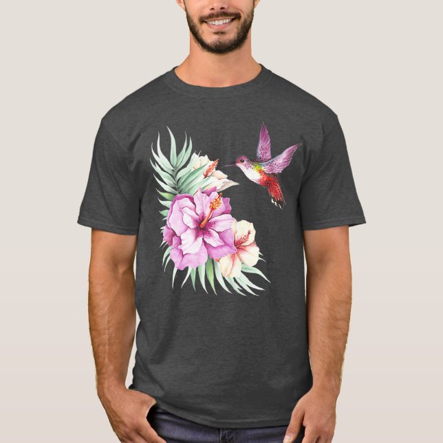 T-shirt Hibiscus de colibri Aquarelle Floral Premium (Devant)