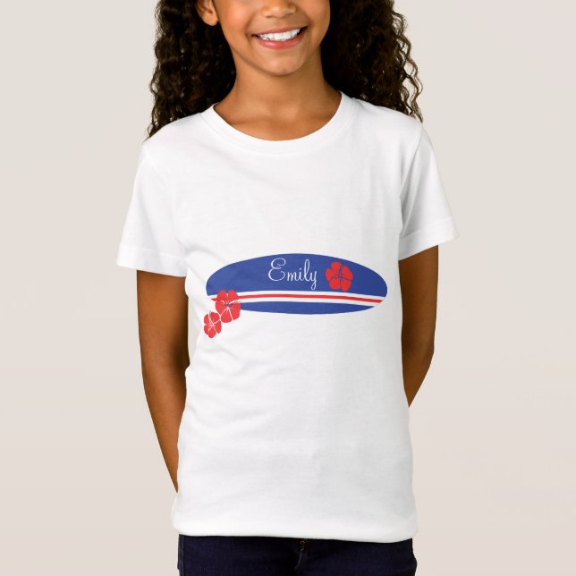 T-Shirt Hibiscus de surf rouge blanc et bleu (Devant)