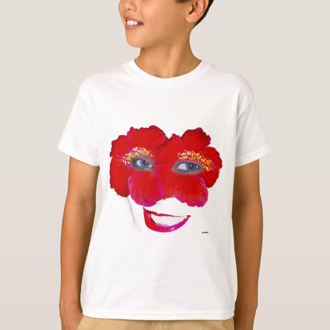 T-shirt Hibiscus face avec sourire - Rouge (Devant)