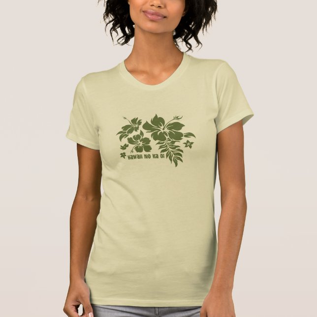 T-shirt Hibiscus Pareau Floral hawaïen à Olive pour Tee -  (Devant)