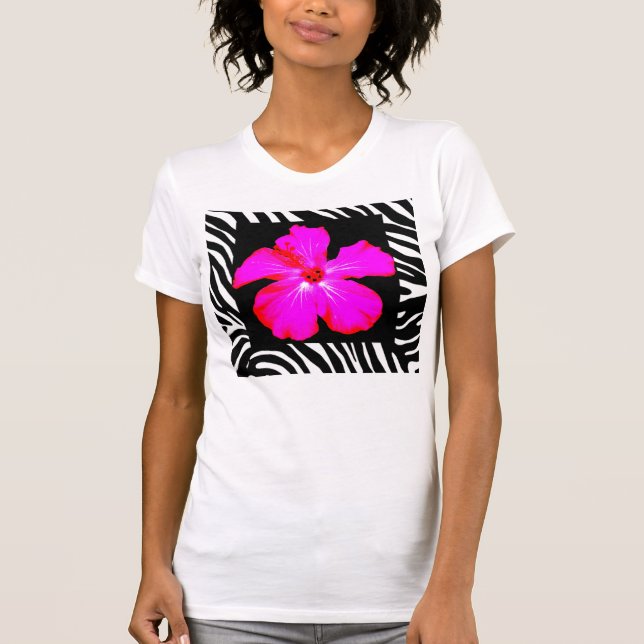 T-shirt Hibiscus rose chaud sur Zebra Print Performance Sh (Devant)