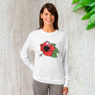 T-shirt Hibiscus rouge tropical avec Feuilles verts