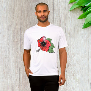 T-shirt Hibiscus rouge tropical avec Feuilles verts