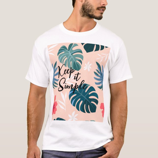 T-shirt Hibiscus tropicaux et Motif feuille de Monstera (Devant)