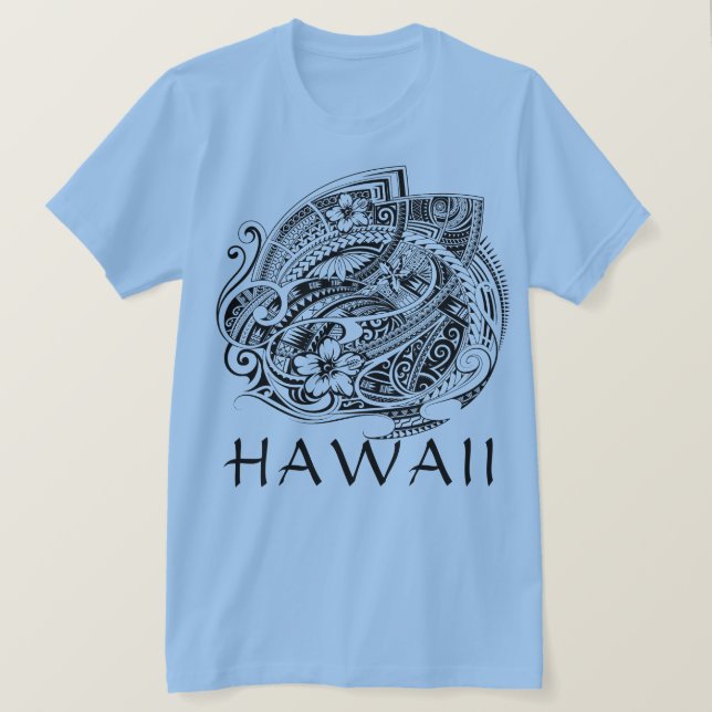 T-shirt HIBISICUS POLYNESIAN TRIBAL HAWAII Blk (Design devant)