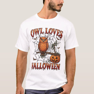 T-shirt Hibou aime Halloween Orange Toile d'araignée Citro