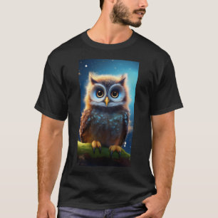 T-shirt Hibou aux yeux écarquillés dans une nuit magique s