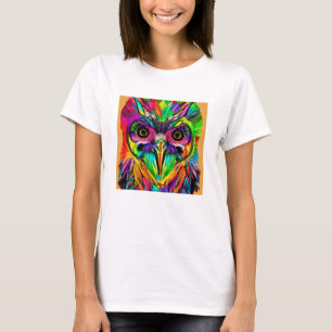 T-shirt Hibou avec des plumes colorées Art IA ironique