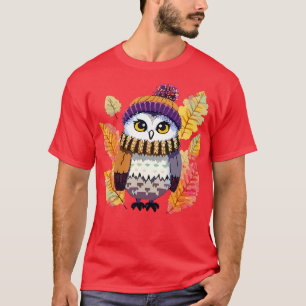 T-shirt hibou d'automne dans une beanie tricotée casquette