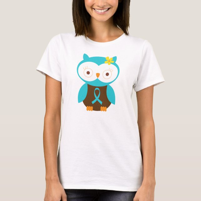 T-shirt Hibou de conscience de ruban de turquoise (Devant)