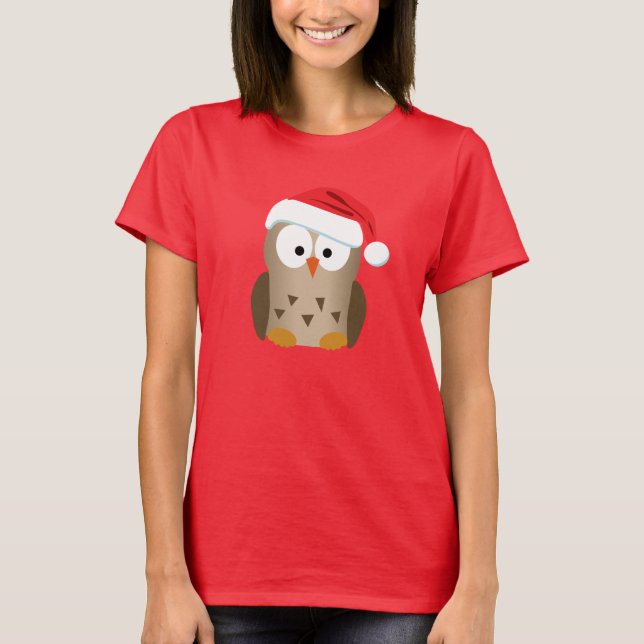 T-shirt Hibou de Noël avec le casquette de Père Noël (Devant)