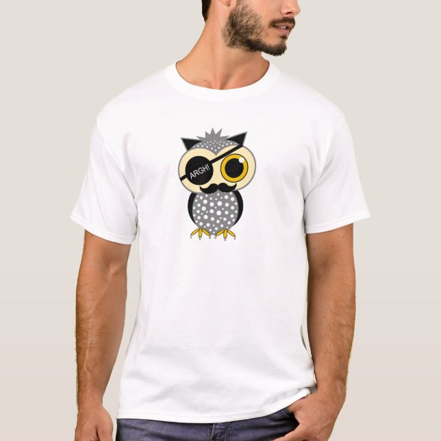 T-shirt hibou de pirate de moustache (Devant)