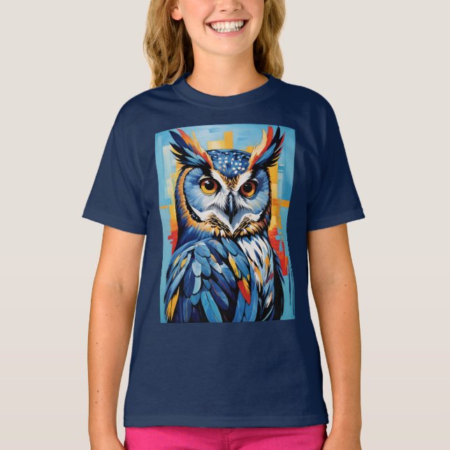 T-shirt Hibou en denim bleu (Devant)