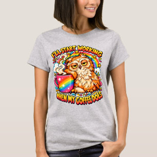 T-shirt Hibou Endormi Café Humour Amateur de Caféine Drô
