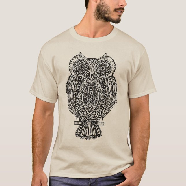 T-shirt Hibou fleuri tiré par la main inspiré (Devant)