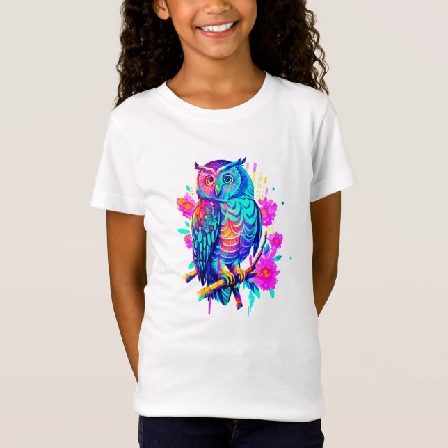 T-Shirt Hibou floral néon (Devant)