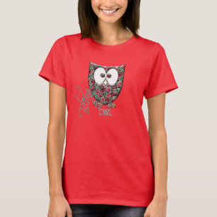 T-shirt Hibou floral rose de Bling de fausse pierre
