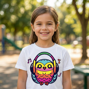 T-Shirt Hibou heureux avec des écouteurs en train d'écoute