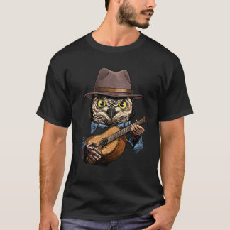 T-shirt Hibou jouant de la guitare acoustique Joueur de hi