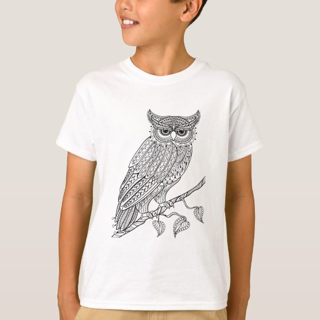 T-shirt Hibou magique inspiré se reposant sur la branche (Devant)