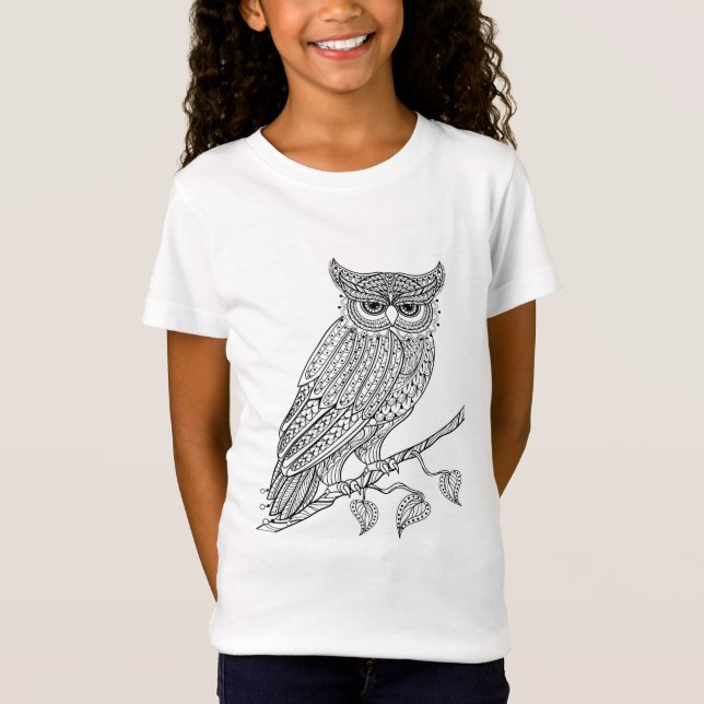 T-Shirt Hibou magique inspiré se reposant sur la branche (Devant)