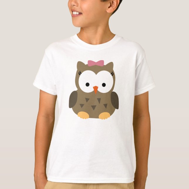 T-shirt Hibou mignon de bébé avec l'arc rose (Devant)