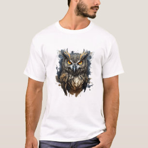 T-shirt Hibou Portrait Animal Peinture Faune Extérieur Art