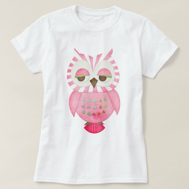 T-shirt Hibou rayé rose (Design devant)