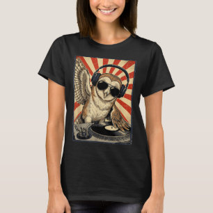 T-shirt Hibou Rétro Cool DJ Drôle de Musique de Hiboux Hom