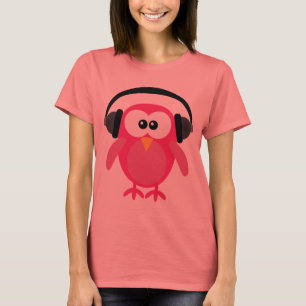 T-shirt Hibou rose mignon DJ avec des écouteurs