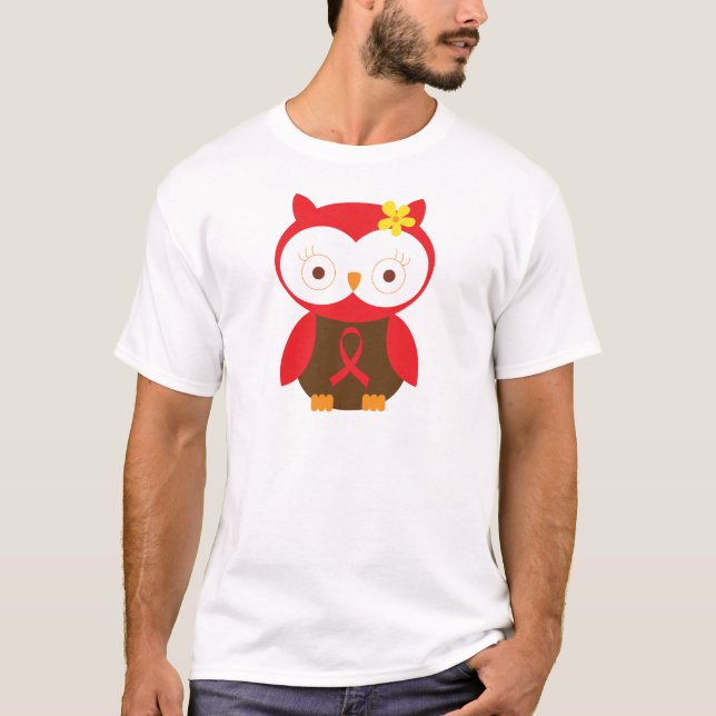 T-shirt Hibou rouge de ruban de conscience de ruban (Devant)