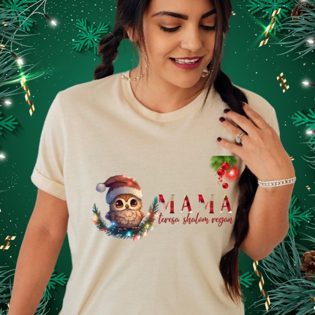 T-shirt Hibou Santa Hat Feux de Noël Drôle Chouette Maman  (Créateur téléchargé)