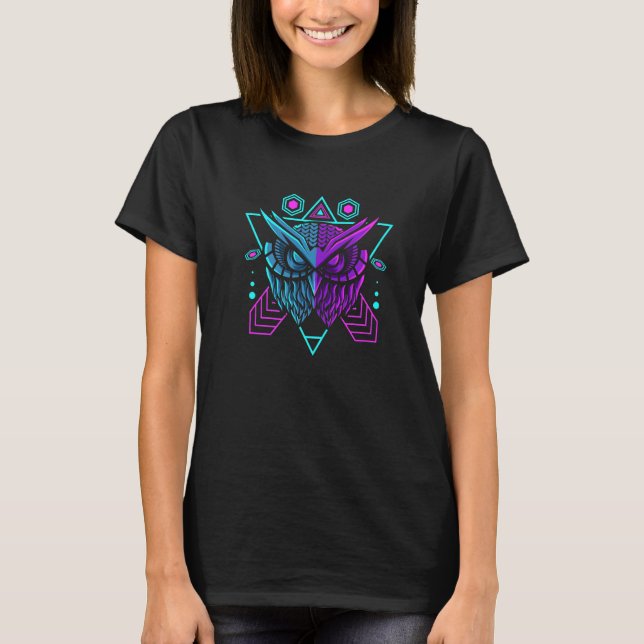 T-shirt Hibou sarcelle violet avec synthwave géométrique t (Devant)
