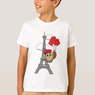 T-shirt Hibou volant avec des ballons de coeur à Paris