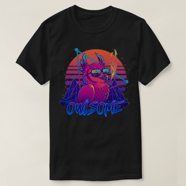 T-shirt Hibouc d'hibou Awesome Oiseau Rétrovague 80s (Design devant)
