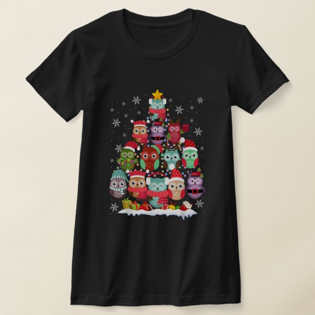 T-shirt Hiboux Jardins de Noël Lumières Drôle Jouet Jouet  (Poser)