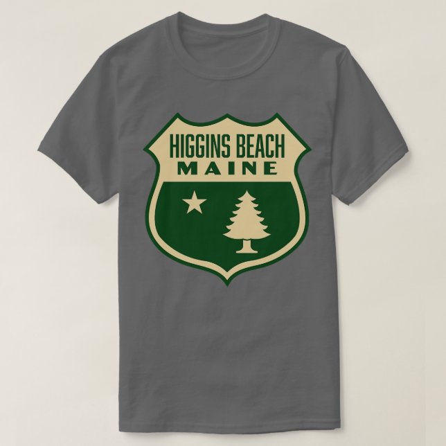 T-shirt Higgins Beach Maine Retro Pine Tree Shield Tan (Design devant)