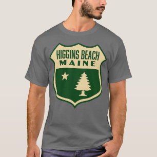 T-shirt Higgins Beach Maine Retro Pine Tree Shield Tan