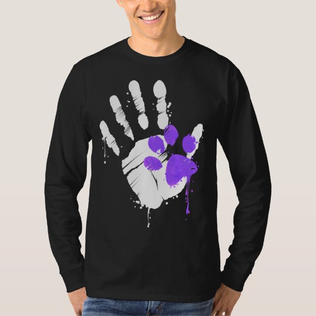 T-shirt High Five Hand Print With Purple Paw Print On Purr (Devant)