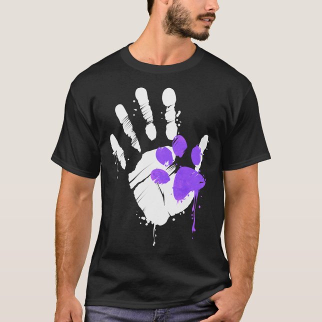T-shirt High Five Hand Print With Purple Paw Print On Purr (Devant)