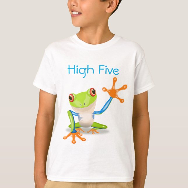 T-shirt High Five Orange and Blue Funny Frog Shirt (Devant)