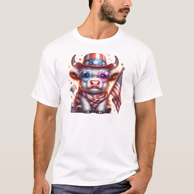 T-shirt Highland Cow 4th July Sublimation Clipart-60643 (Devant)