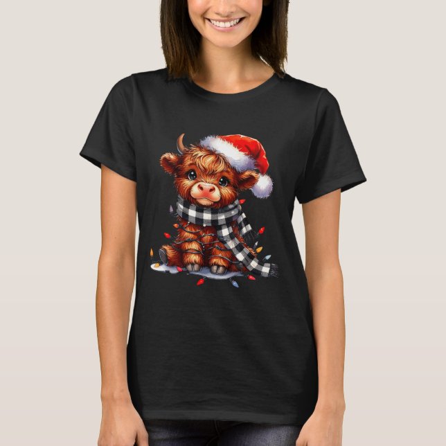 T-shirt Highland Cow Christmas Santa Hat Mooey Xmas Heifer (Devant)