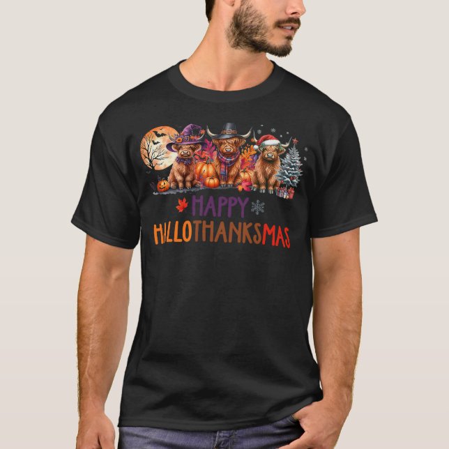 T-shirt Highland Cow Halloween Christmas Thanksgiving Hall (Devant)