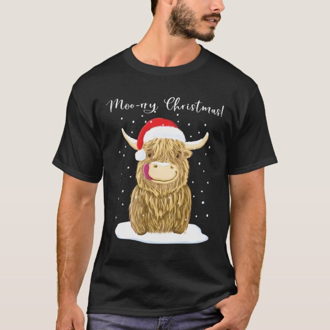 T-shirt Highland Cow Joyeux Noël neige (Devant)