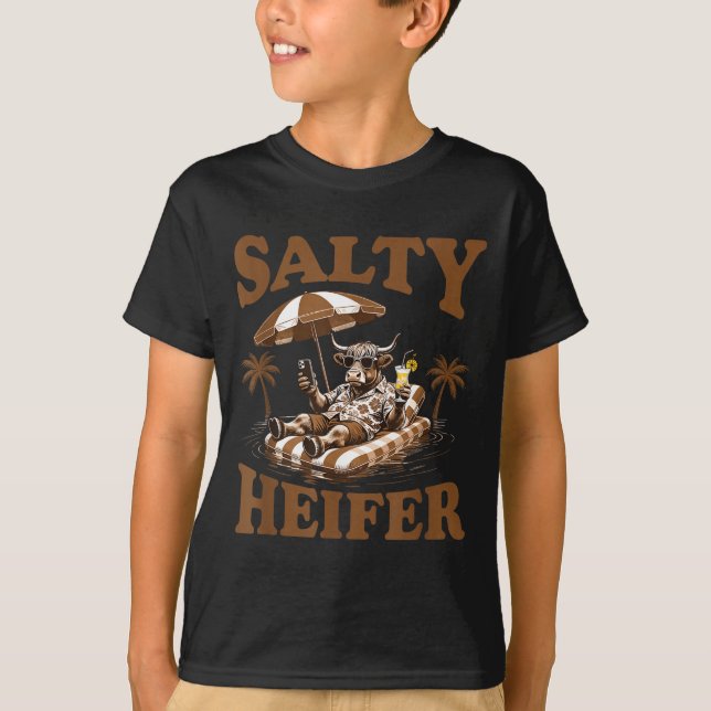T-shirt Highland Cow Lovers Salty Heifer Trocal For Women  (Devant)