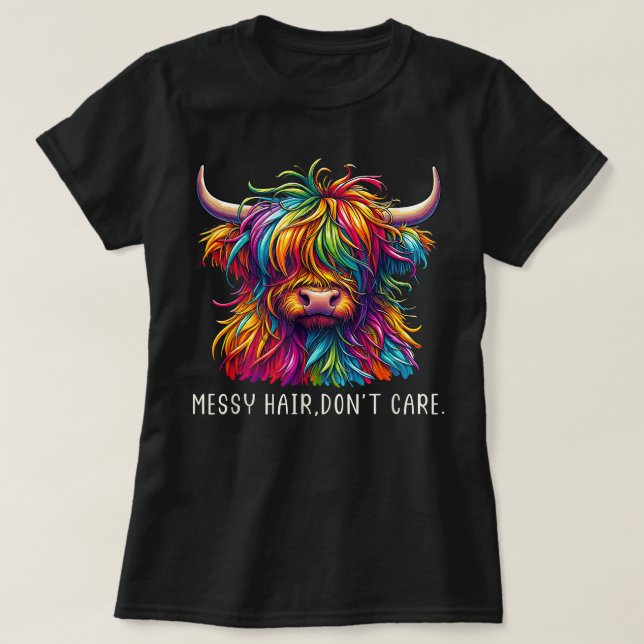 T-shirt Highland Cow Messy Cheveux coloré (Design devant)