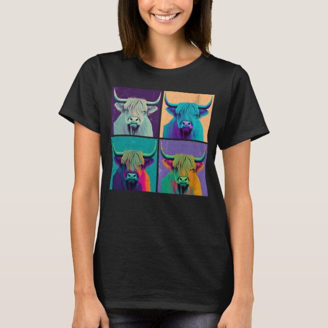 T-shirt Highland Cow Pop Illustration Colorful Animal Men (Devant)