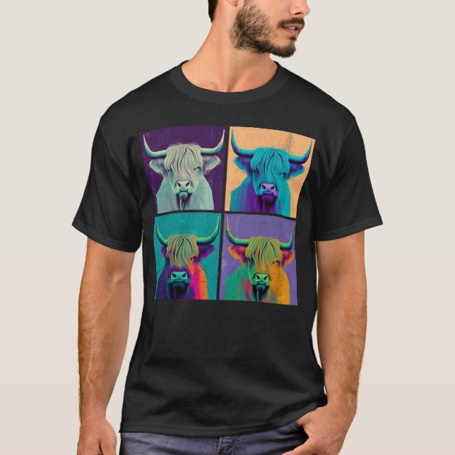 T-shirt Highland Cow Pop Illustration Colorful Animal Men (Devant)
