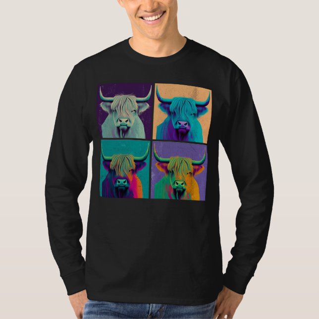 T-shirt Highland Cow Pop Illustration Colorful Animal Men (Devant)
